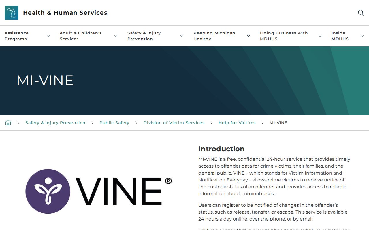 Michigan VINE information used to check a Barry County release status