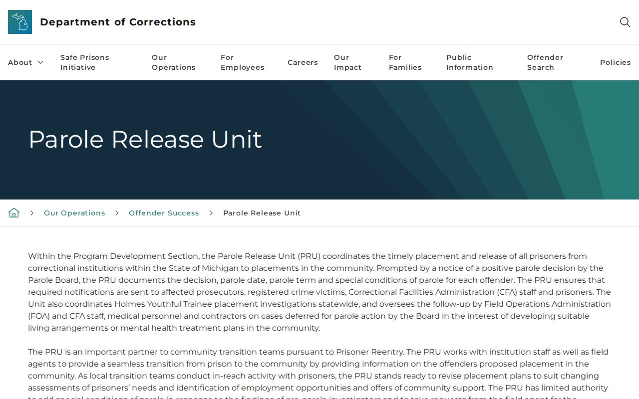 Barry County inmate release date information from the MDOC Parole Release Unit