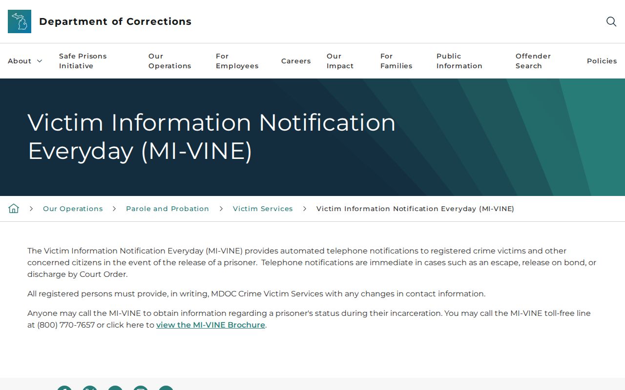 Barry County state-prison release notification information from MDOC MI-VINE